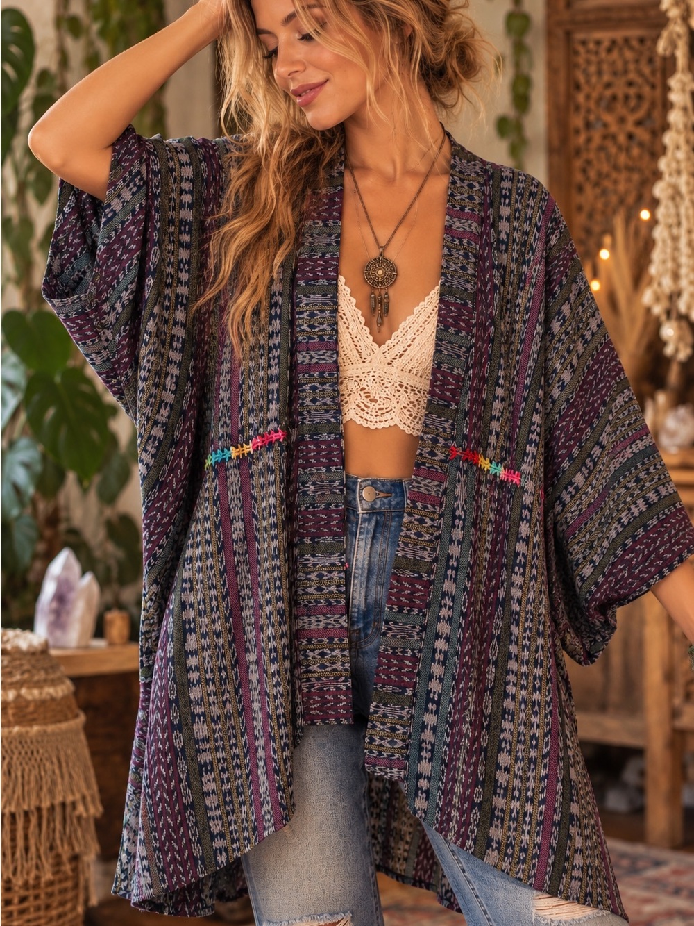 Las Sirenas Handwoven Guatemalan Boho Kimono